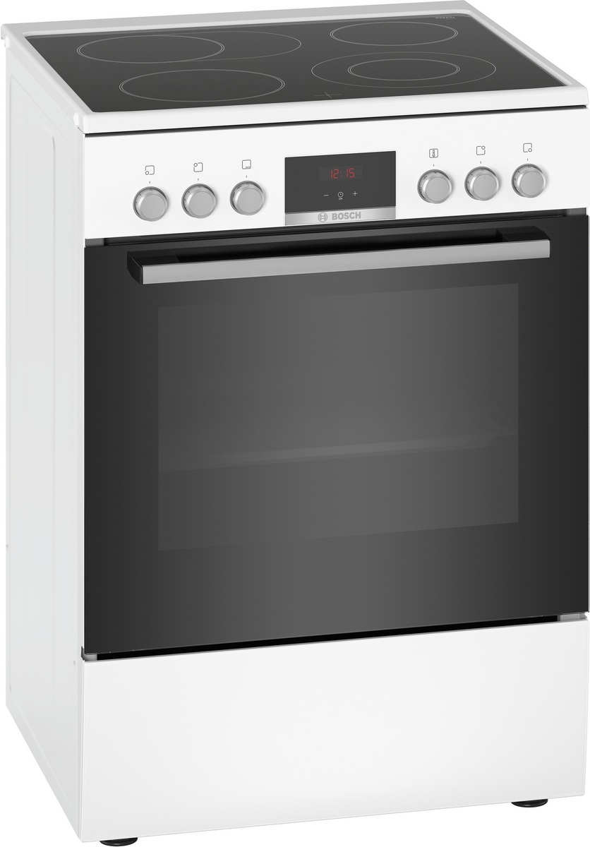 Cuisinière Bosch HKR39C220 — Cuisinière indépendante électrique, Blanc, vitrocéramique, chaleur tournante 3D